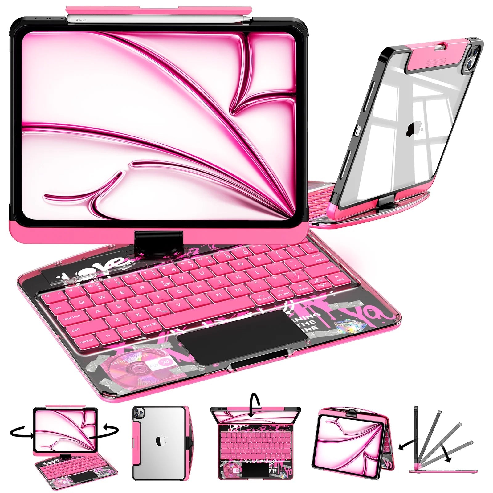Transparent Black 360° Rotating iPad Keyboard Case