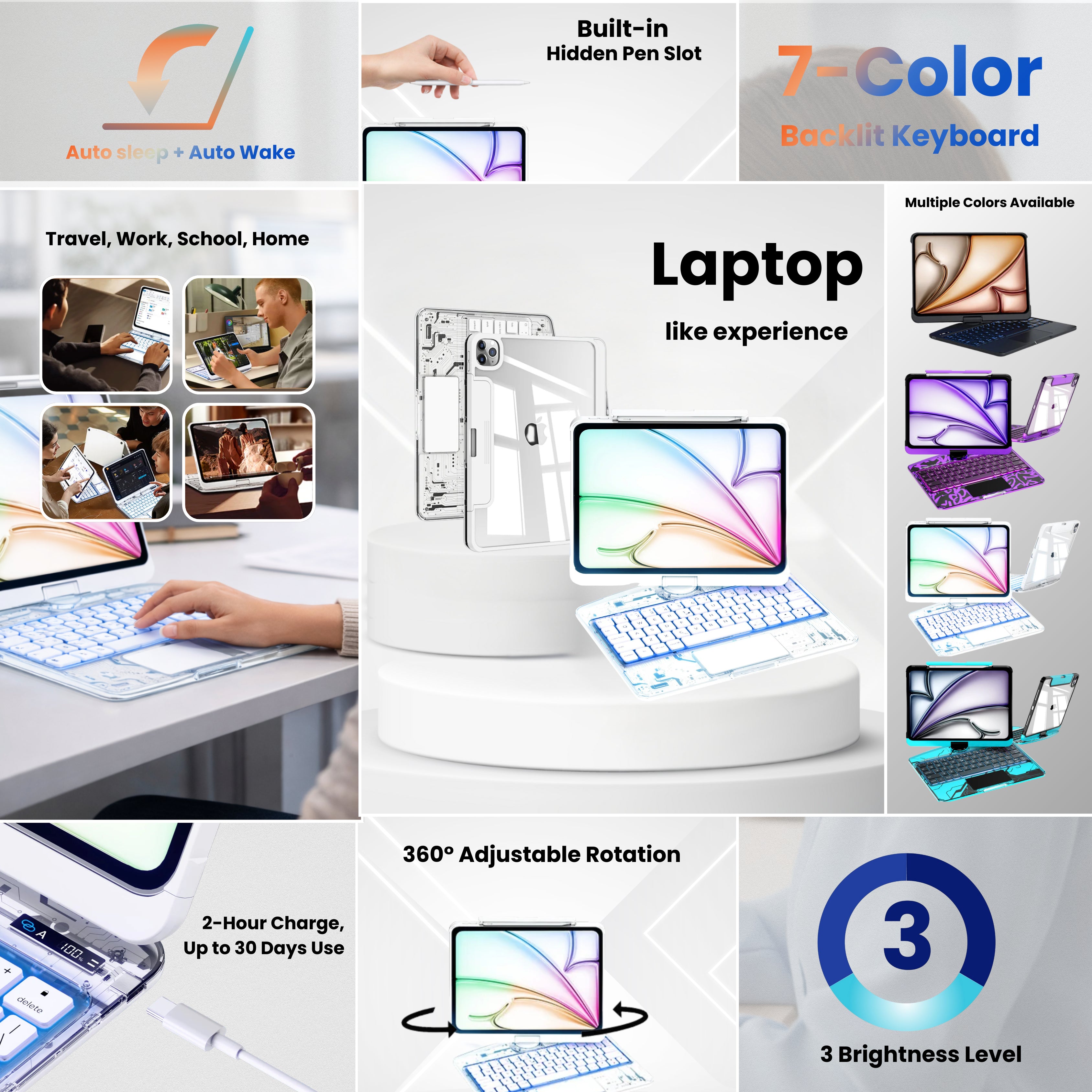 Transparent 360° Rotating iPad Keyboard Case