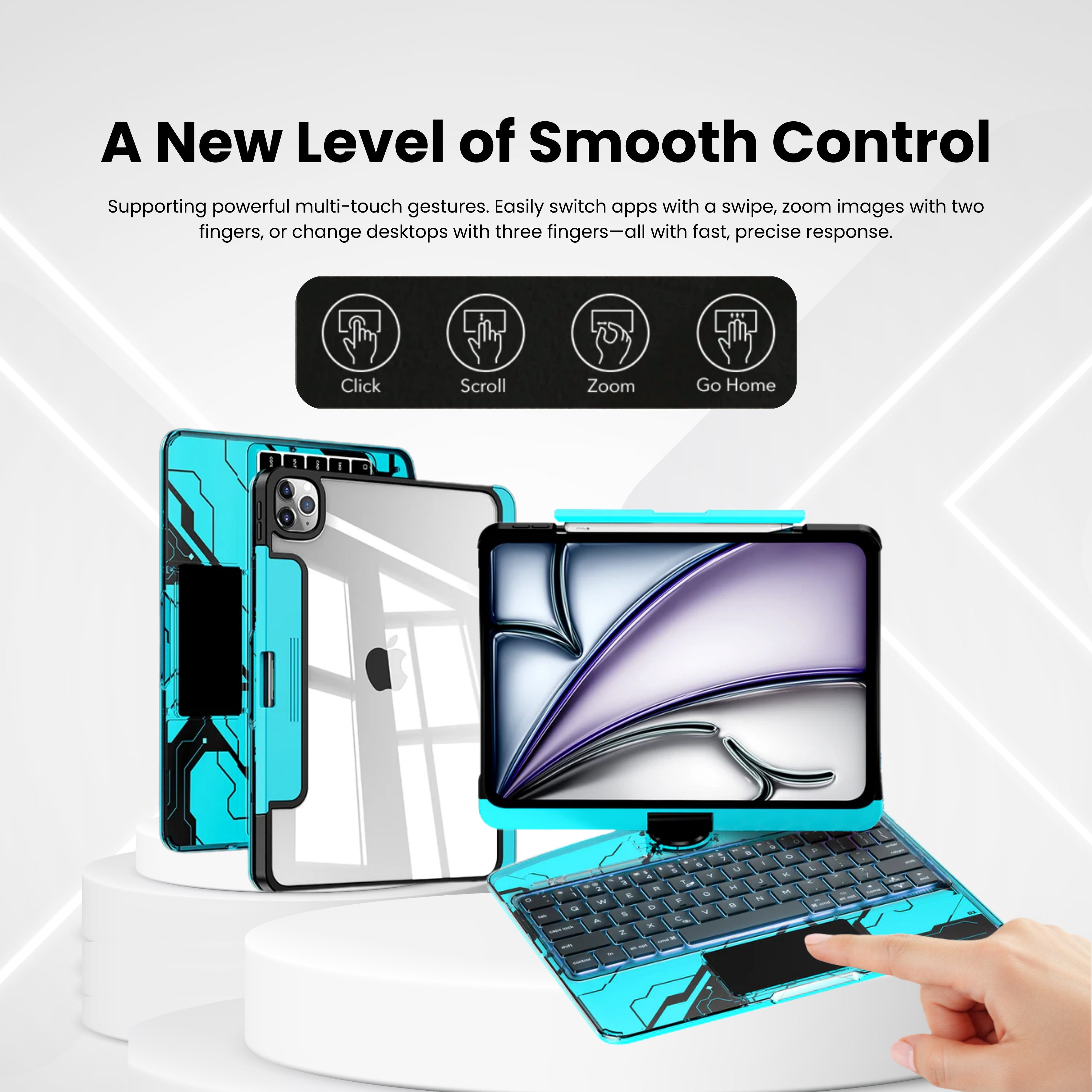 Transparent Blue 360° Rotating iPad Keyboard Case