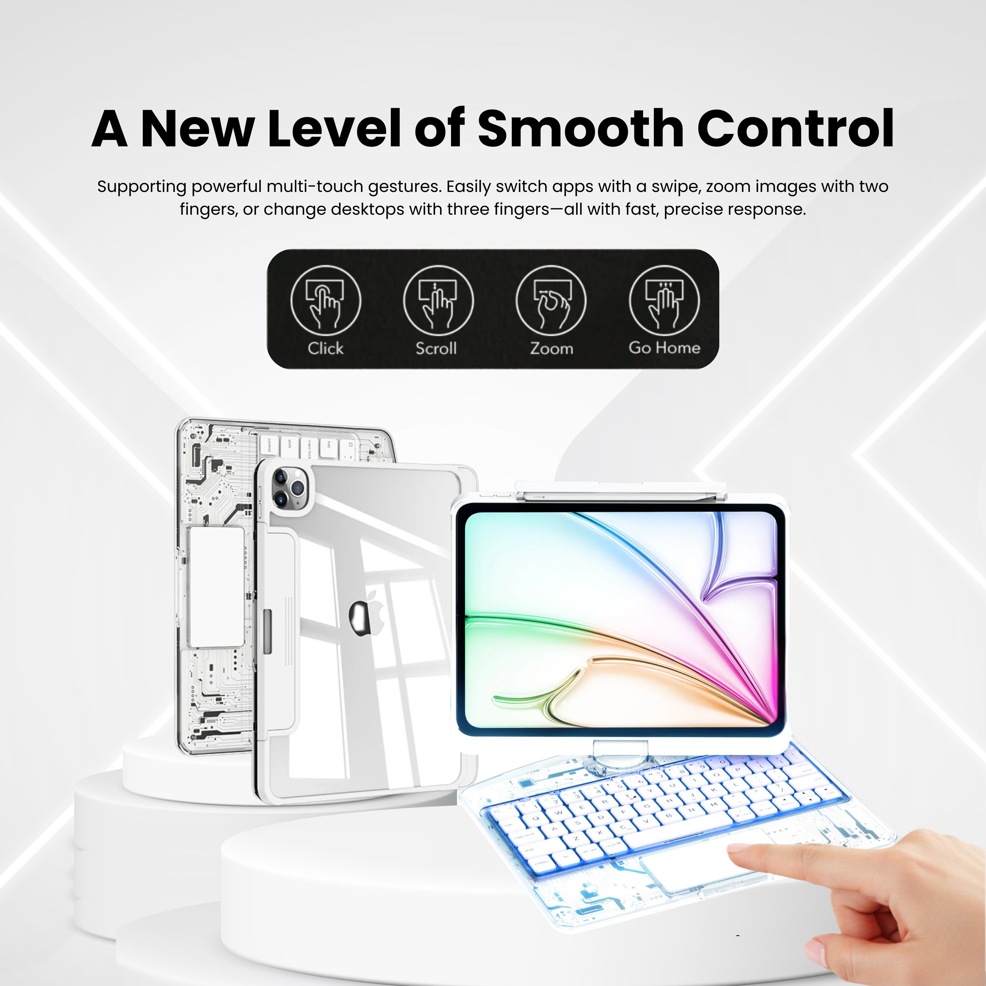 Transparent 360° Rotating iPad Keyboard Case