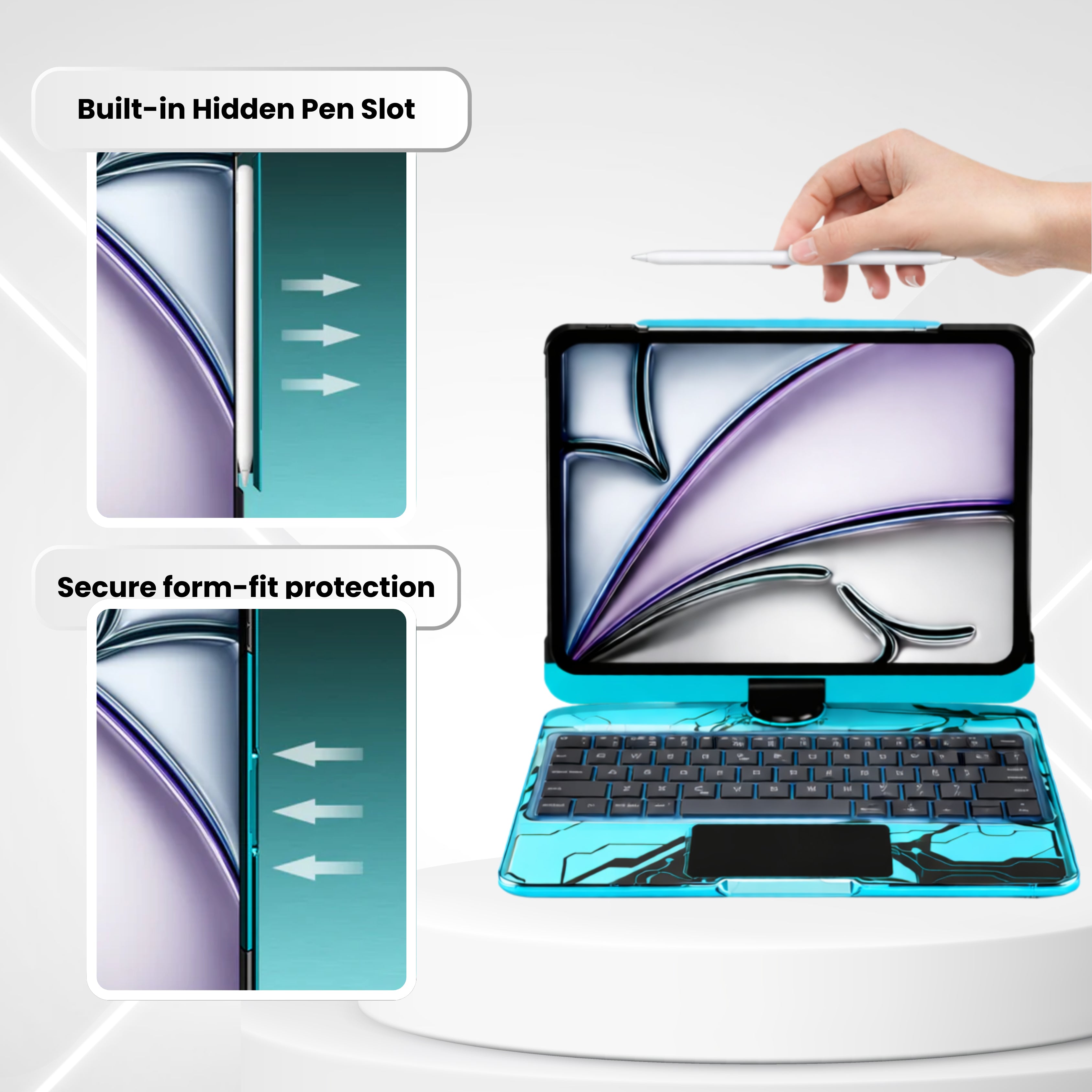 Transparent Blue 360° Rotating iPad Keyboard Case