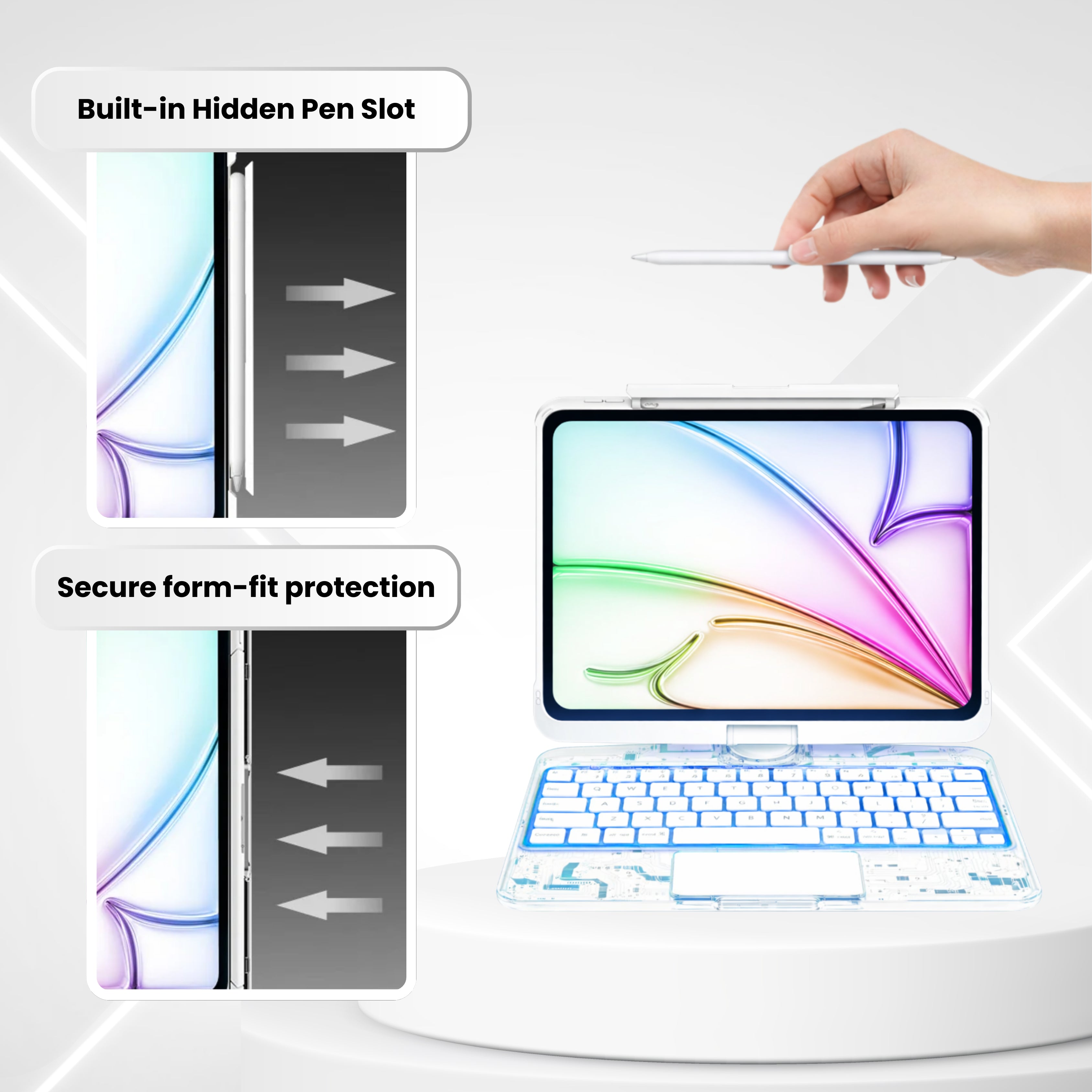 Transparent 360° Rotating iPad Keyboard Case