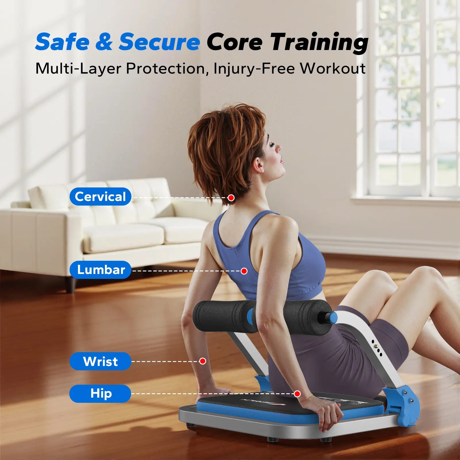 Space-Saving 3-Gear Roll-Up Core Trainer, Adjustable Sit-Up Exercise Equipment for Abs Muscle Building