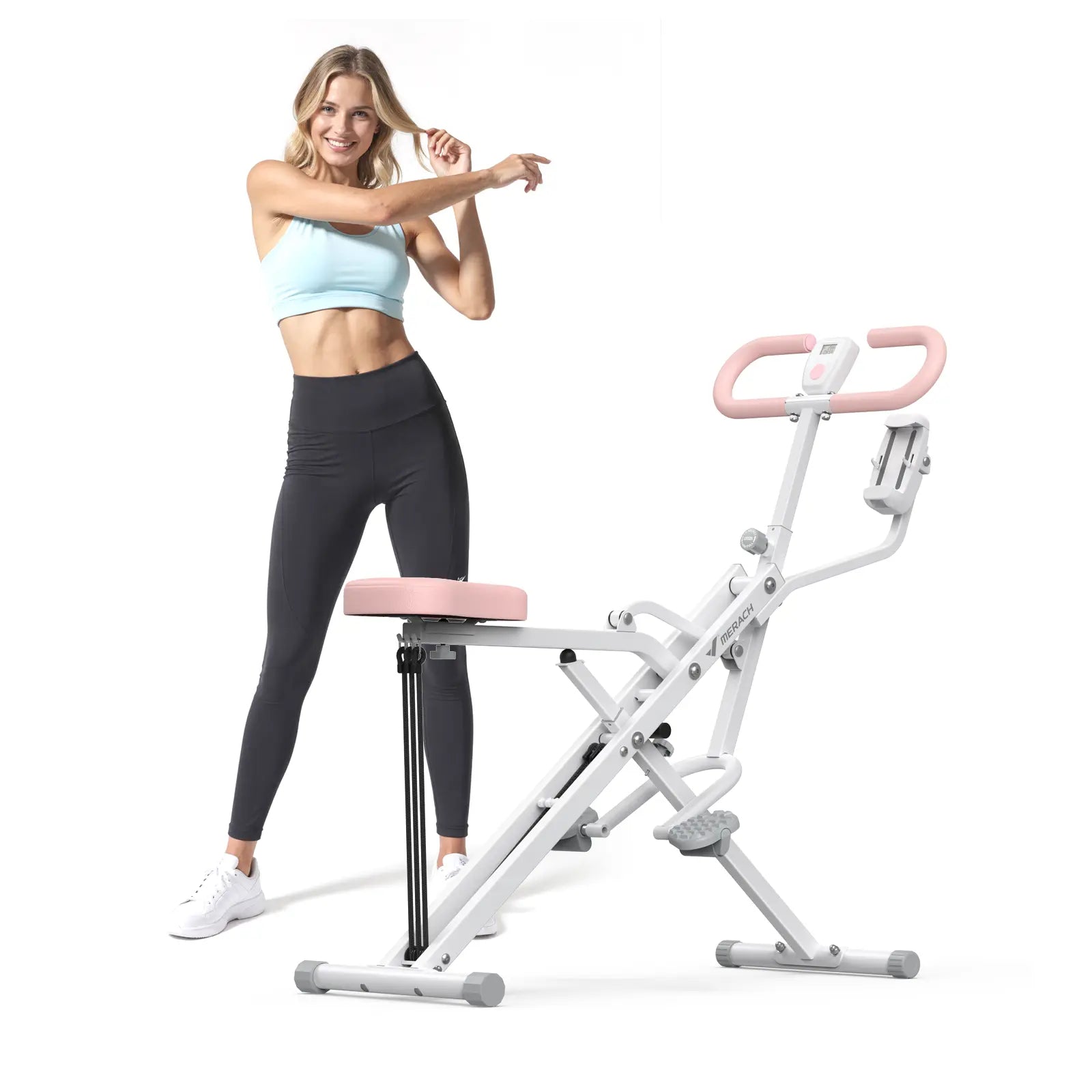 Adjustable Resistance 2-in-1 Squat Row Machine, 350LBS LCD Leg Glute Trainer for Women